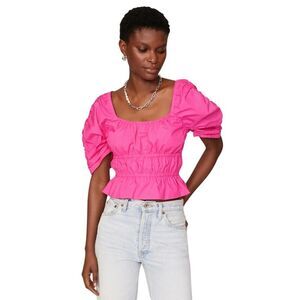 Derek Lam Collective Hot Pink Cotton Cropped Top | Smocked | Size 42 / US Size 6